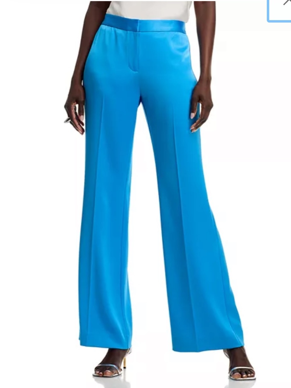 NWT Ungaro Kyra Pant Aegean Blue Satin Wide Leg Sz 2
